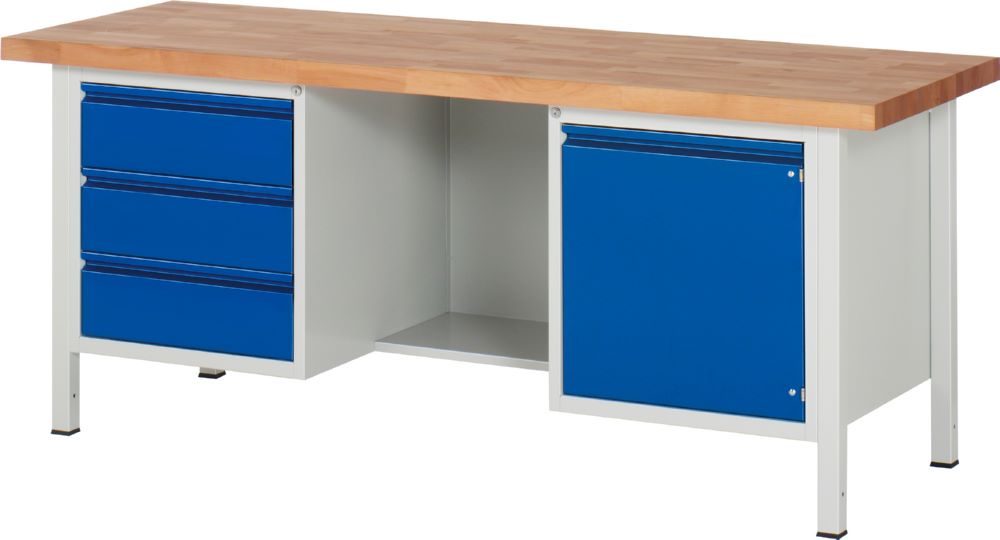 Produktbild Rau Werkbänke Werkbank 8555I2 2000 x 700 x 840-1040 mm mit 3 Schubladen und 1 Tür