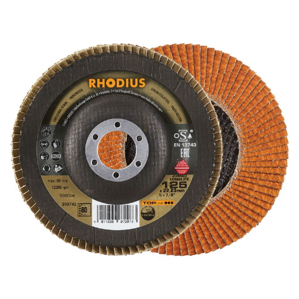 Produktbild Rhodius JUMBO LONGLIFE EXTENDED Fächerschleifscheibe 125 x 22,23 mm K 80