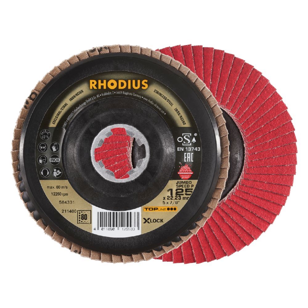 Produktbild Rhodius JUMBO SPEED P X-LOCK Fächerschleifscheibe 125 x 22,23 mm K80 schräg