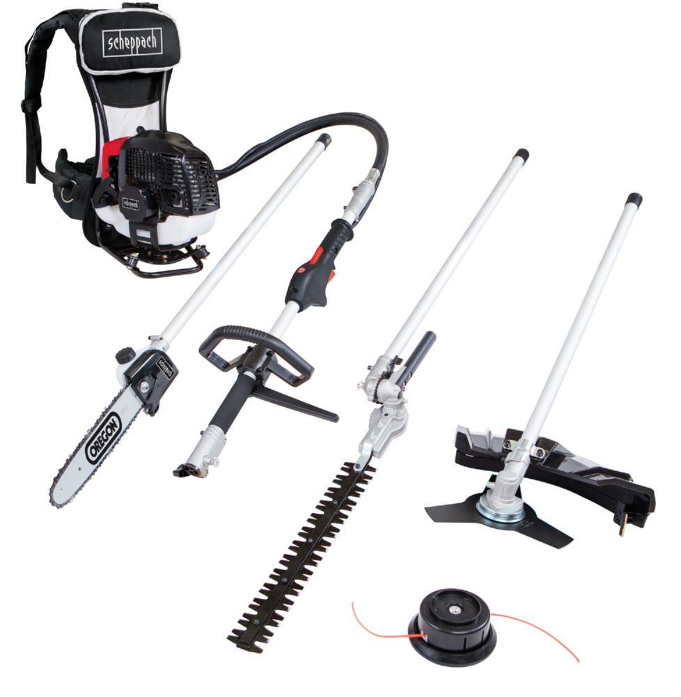 Produktbild Scheppach 4 in 1 Benzin Backpack - Multitool 2 Takt Motor 1.8 PS