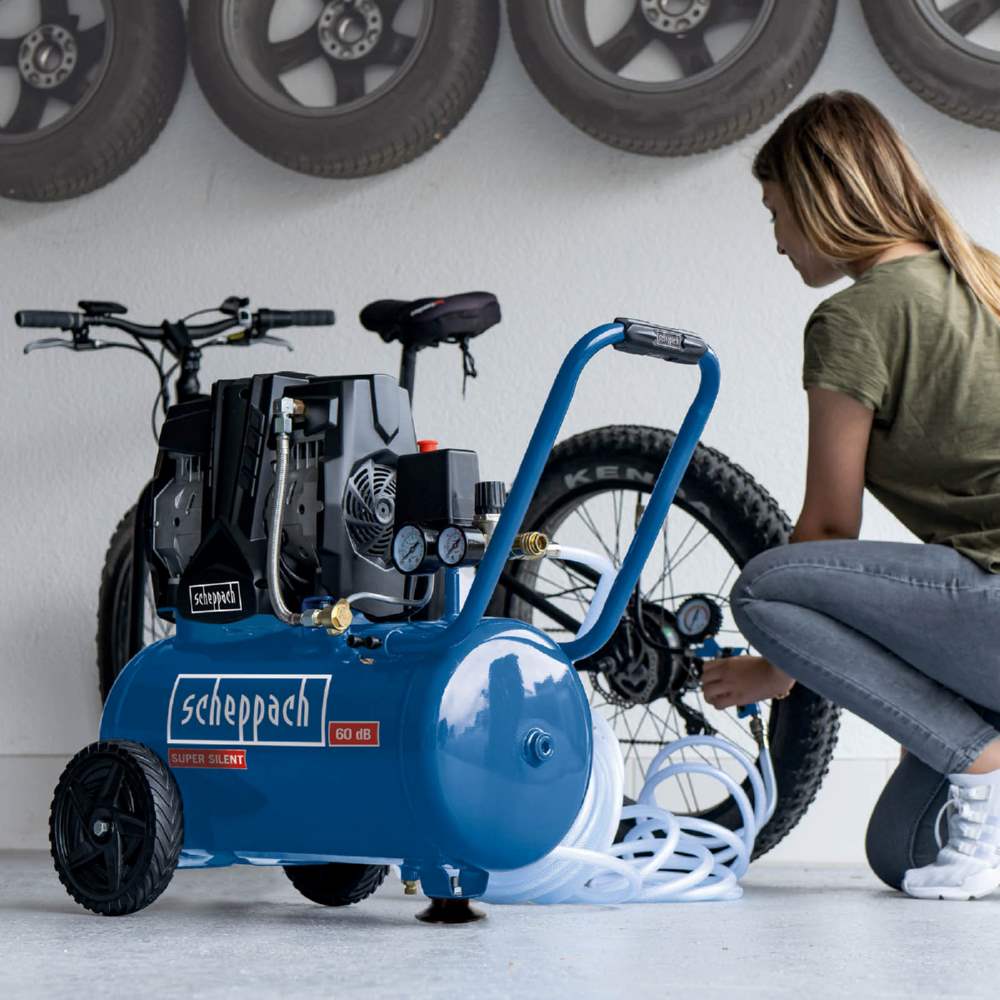 Produktbild Scheppach Super Silent Kompressor 24 Liter 8 bar 1100 Watt Doppelzylinder Ölfrei 60dB bild 2