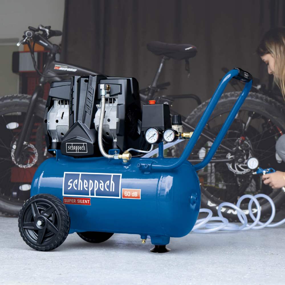Produktbild Scheppach Super Silent Kompressor 24 Liter 8 bar 1100 Watt Doppelzylinder Ölfrei 60dB bild 3