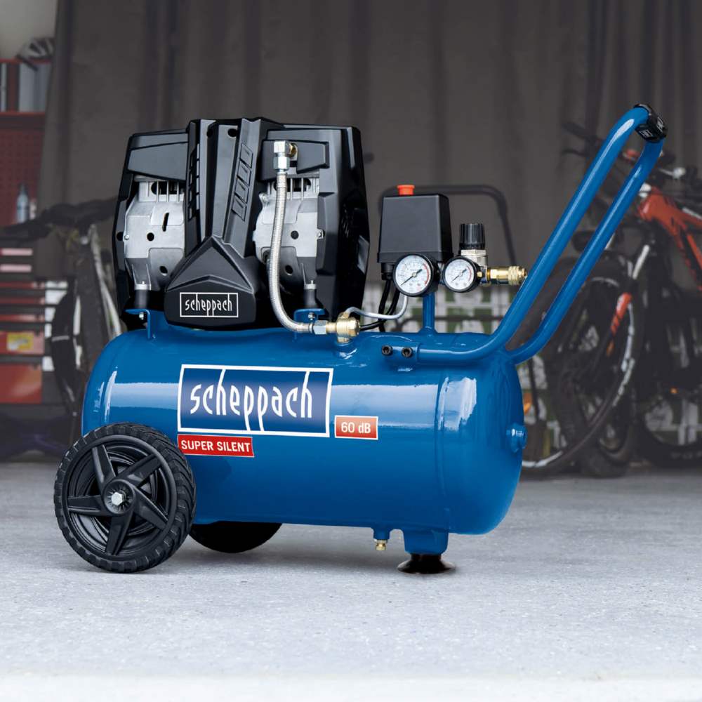 Produktbild Scheppach Super Silent Kompressor 24 Liter 8 bar 1100 Watt Doppelzylinder Ölfrei 60dB bild 5