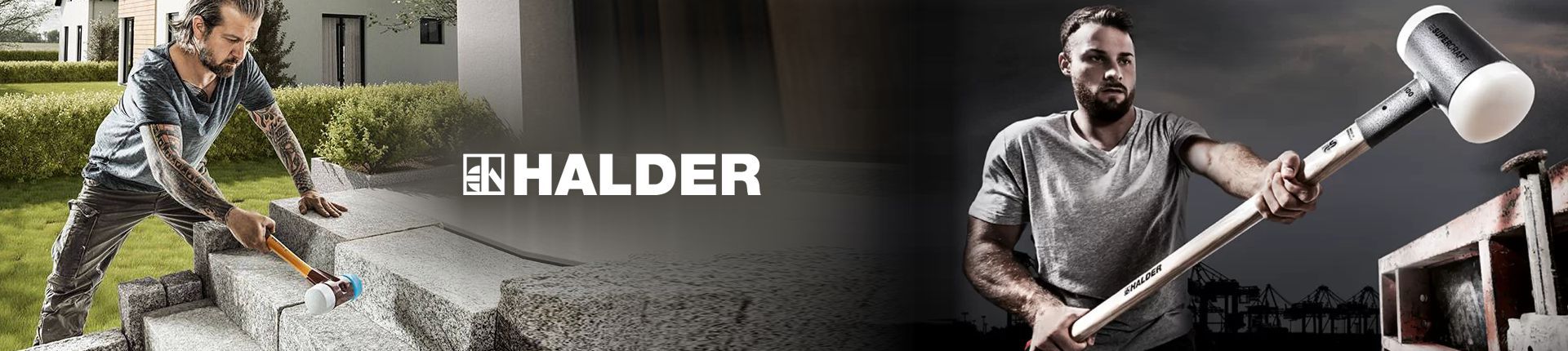 Bild Handwerker mit Halder Hammer in Aktion