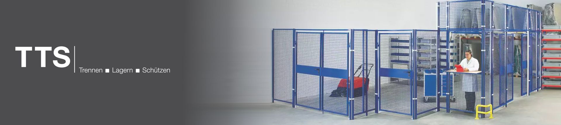 Bild Blaue TTS Trennwand in einer Industriehalle