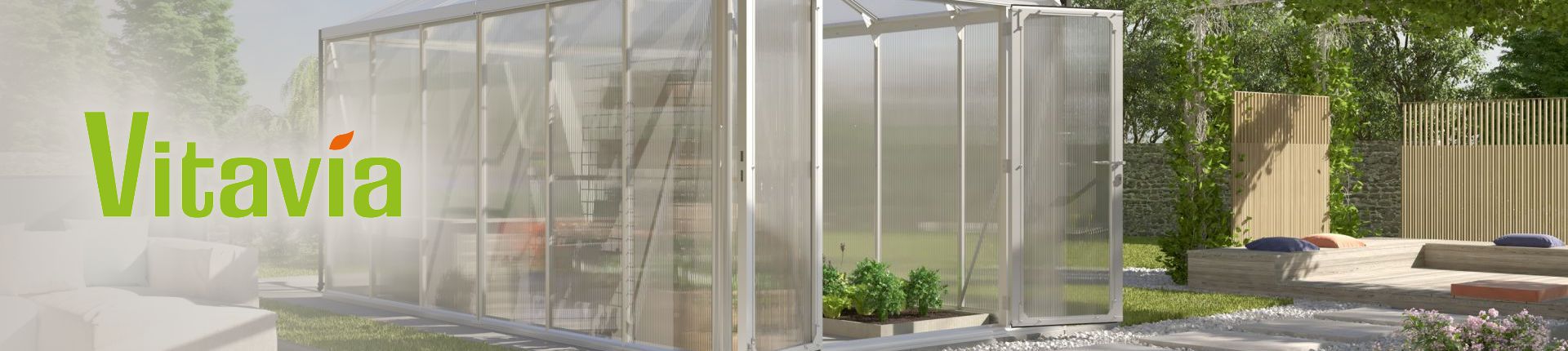 Bild Vitavia Gewächshaus mit weißem Rahmen in Nahaufnahme