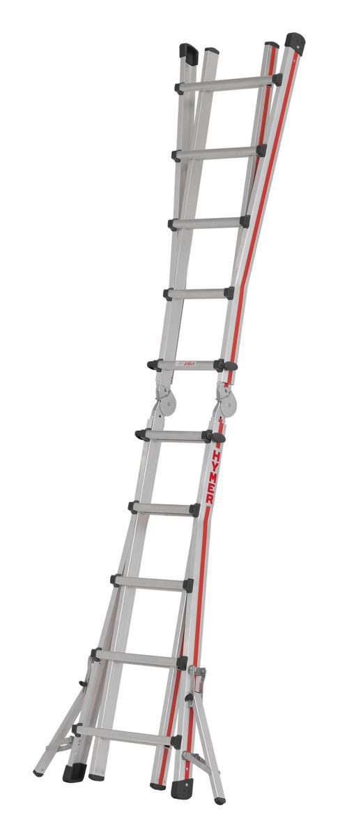 Produktbild Hymer Teleskopleiter 4x 5 Sprossen Modell 414220 teilweise ausgeklappt als Anlegeleiter bild 4