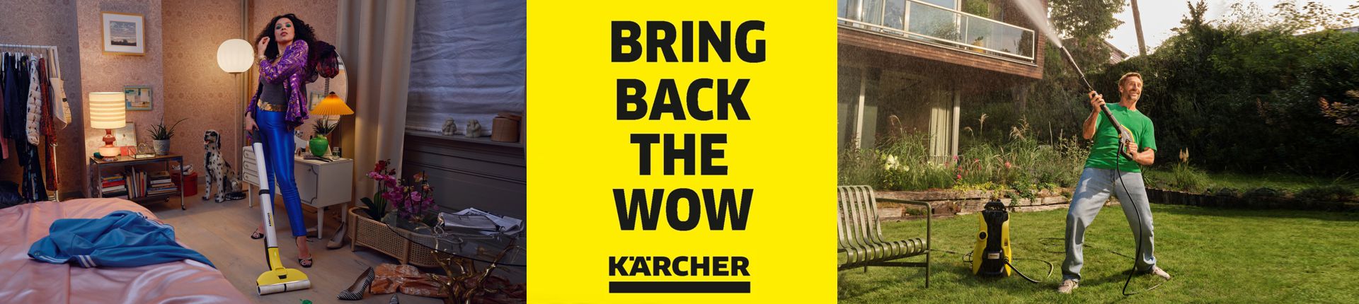 Bild Frau mit Kärcher Hartbodenreiniger und Mann mit Kärcher Hochdruckreiniger