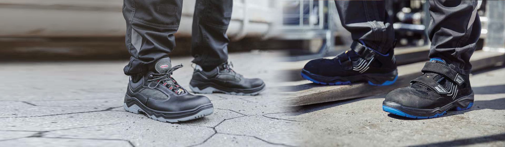 Zwei Paar Sicherheitshalbschuhe von Elten in Nahaufname bild