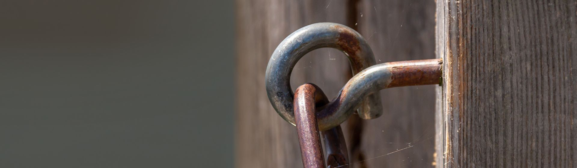 Rostiger Haken in einem Holzpfahl steckend bild