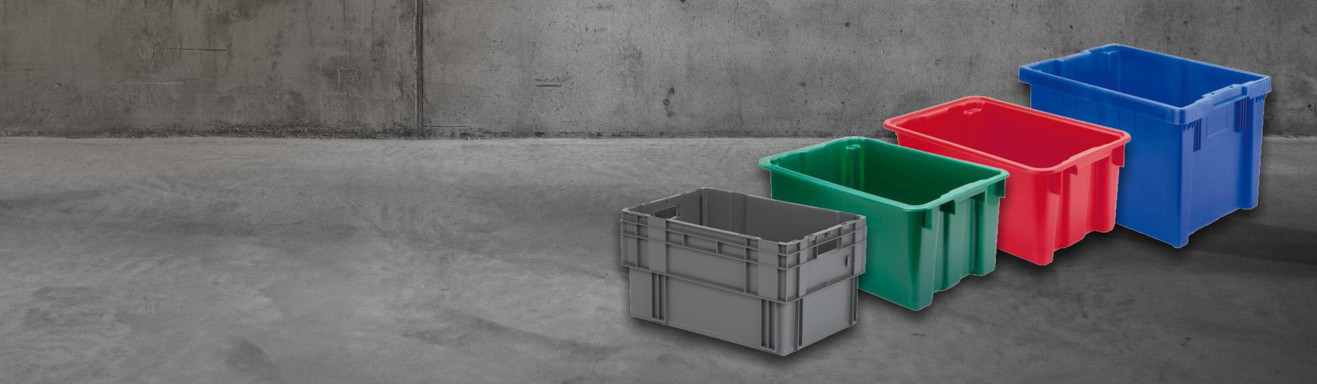 Grauer, grüner, roter und blauer Drehstapelbehälter von Lakape bild