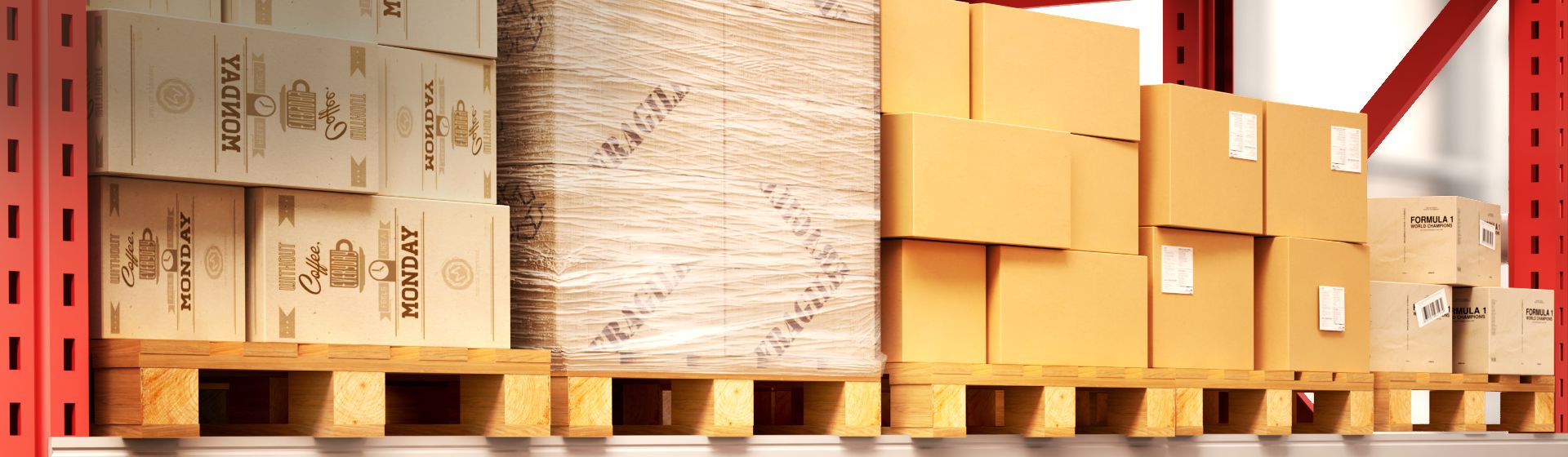 Nebeneinander gelagerte Paletten in einem Hochregal bild