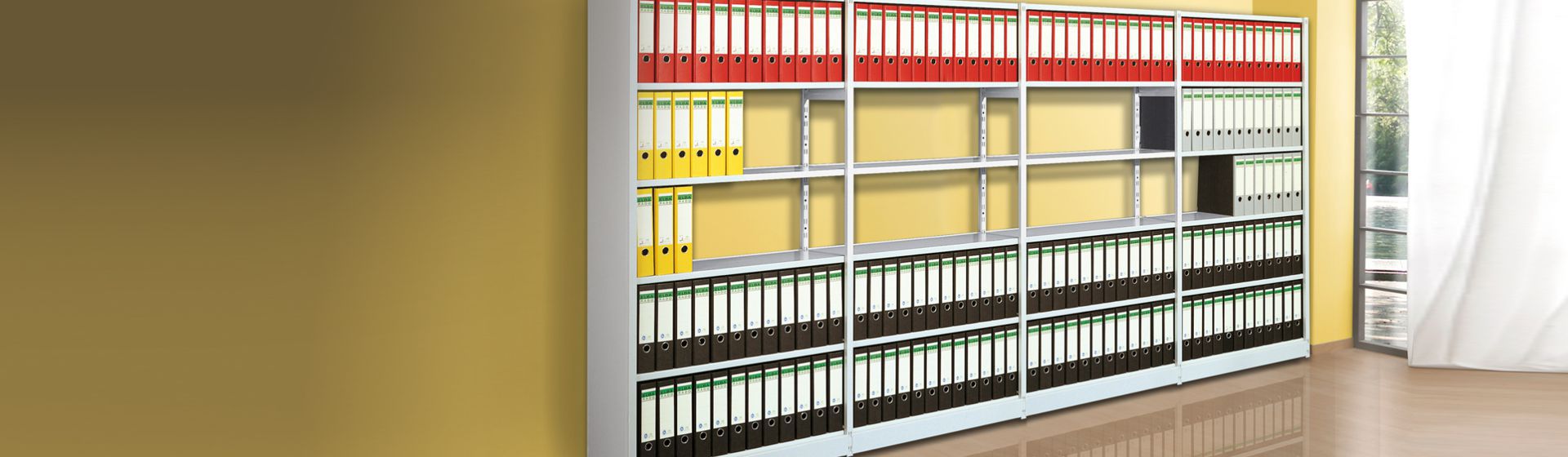 Kermann Büroregal mit farbigen Ordnern gefüllt bild