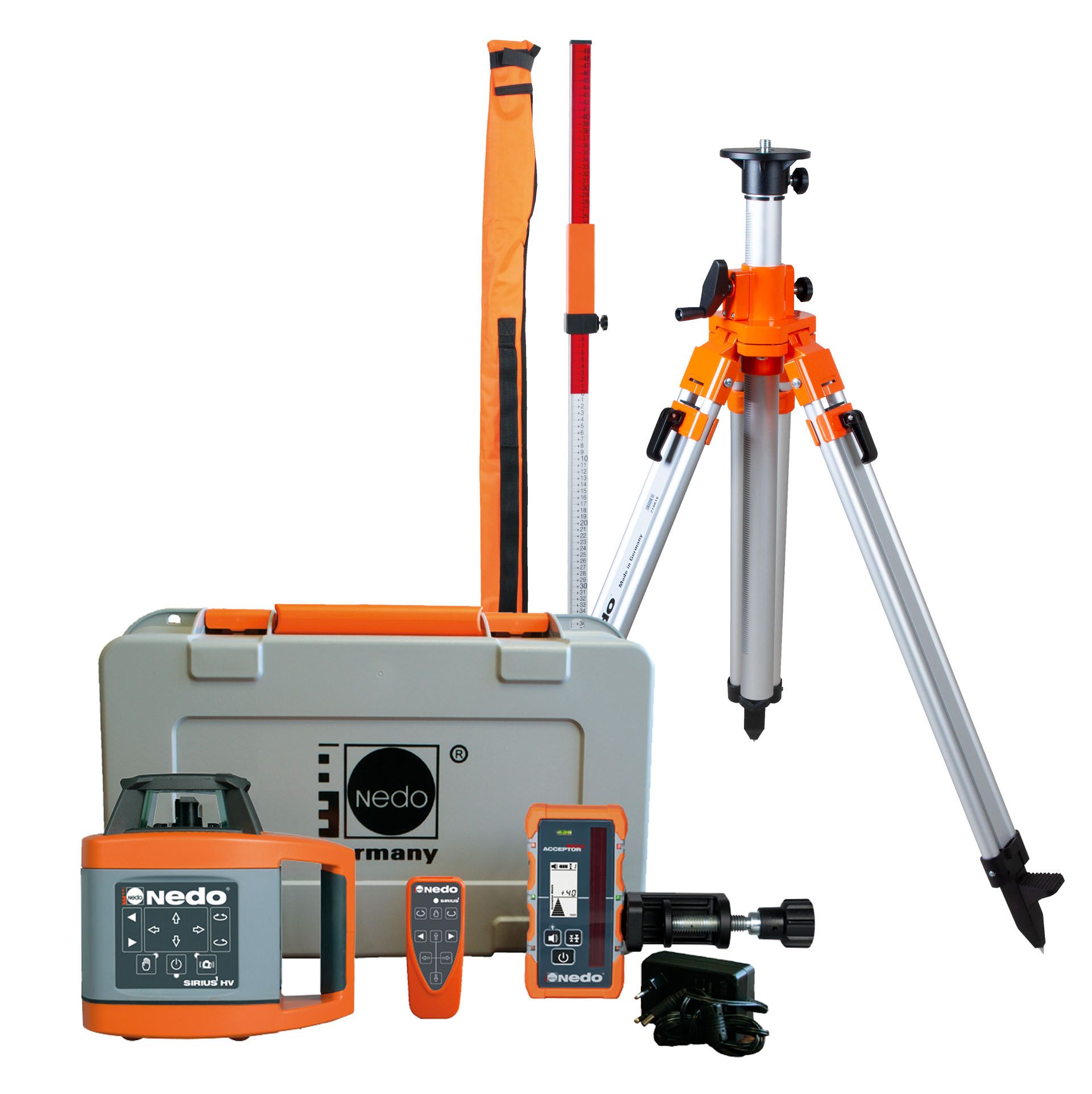 Produktbild Nedo Rotationslaser-Set SIRIUS 1 HV Laserklasse 2 inkl. ACCEPTOR MAXX Stativ Flexilatten Set