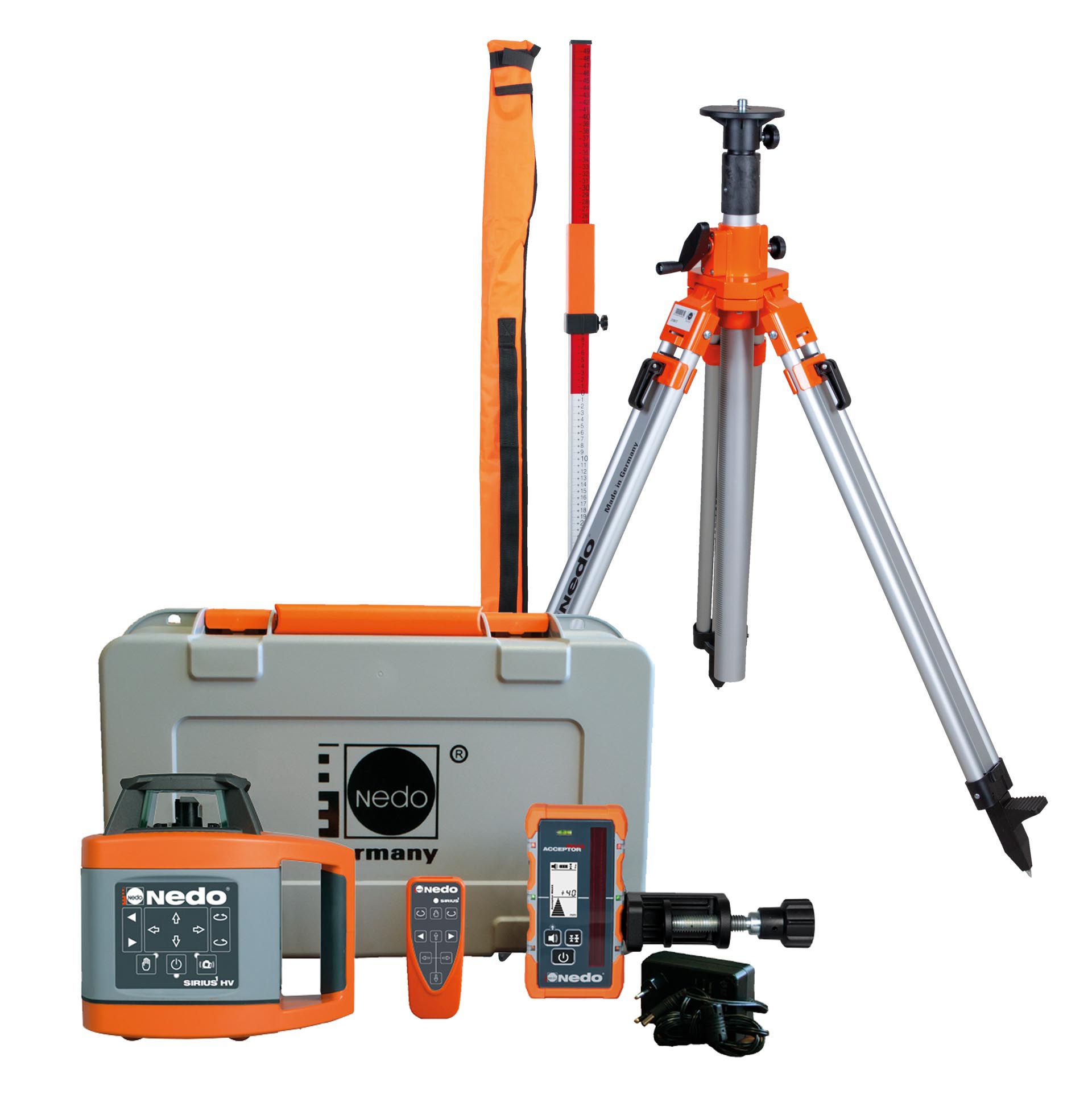 Produktbild Nedo Rotationslaser-Set SIRIUS 1 HV Laserklasse 2 inkl. ACCEPTOR MAXX Stativ Flexilatten-Set