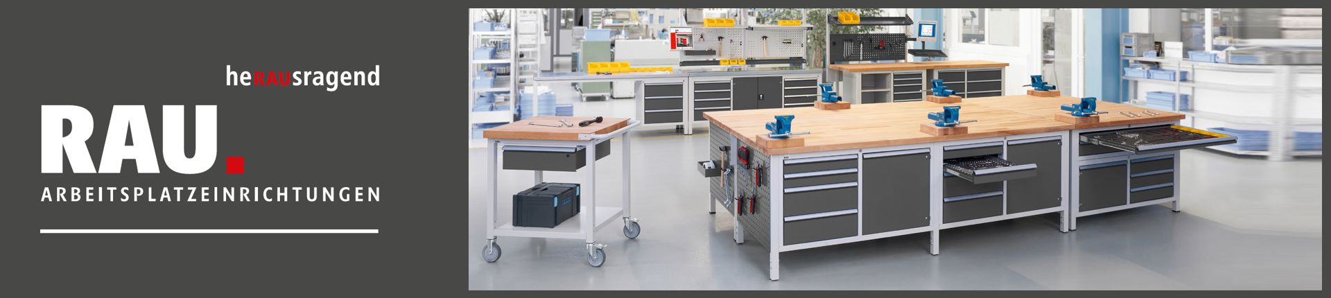 Bild Einblick in das Sortiment von Rau Werkbänke