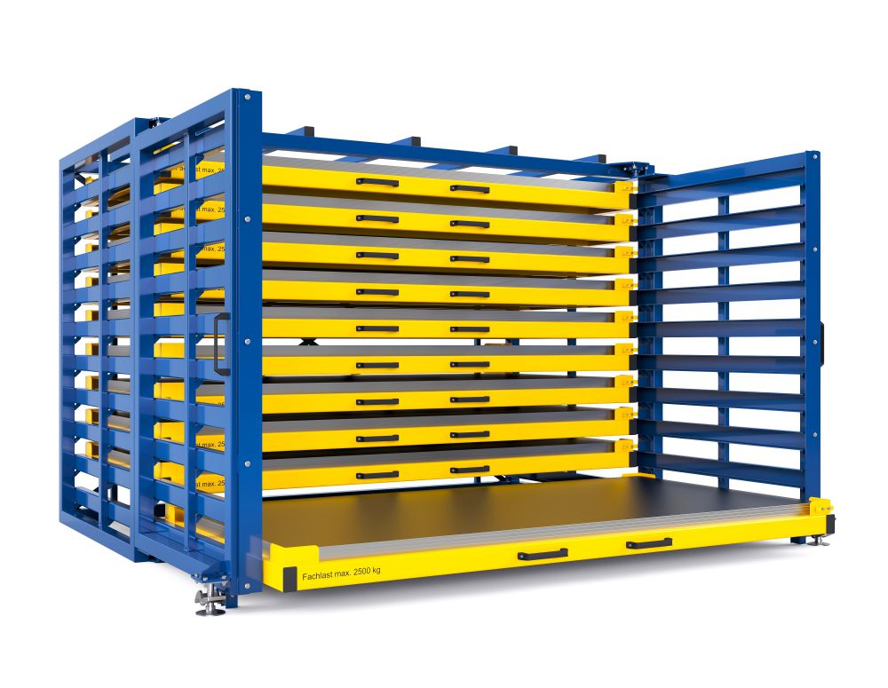 Produktbild RR Schubfachregal für Bleche Typ RBR-G 30/10 3370 x 1940/3065 x 2310 mm RAL 1023