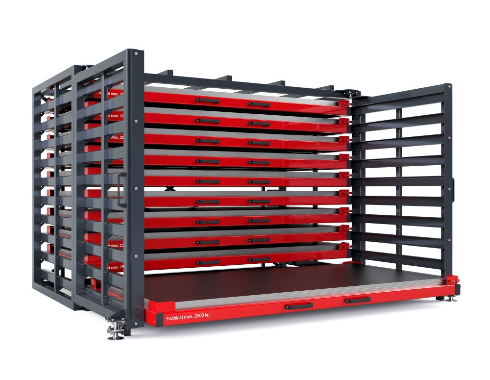 Produktbild RR Schubfachregal für Bleche Typ RBR-G 25/10 2870 x 1690/2565 x 2310 mm RAL 3000