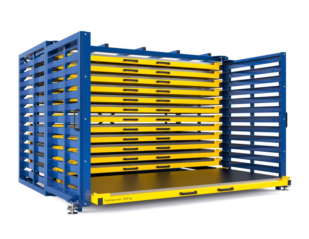 Produktbild RR Schubfachregal für Bleche Typ RBR-G 40/13 4370 x 2440/4065 x 2310 mm RAL 1023