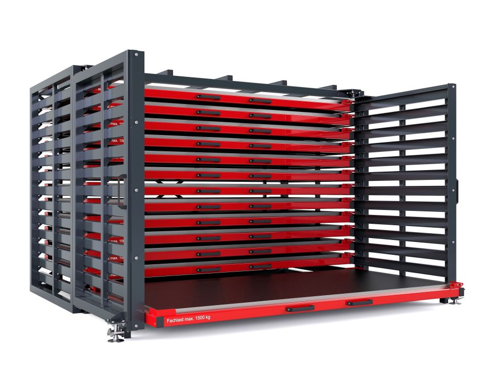 Produktbild RR Schubfachregal für Bleche Typ RBR-G 25/13 2870 x 1690/2565 x 2310 mm RAL 3000