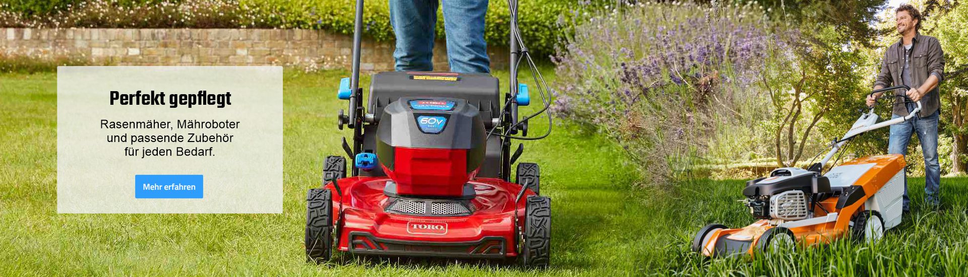 Rasenmäher von Toro und Stihl im Einsatz