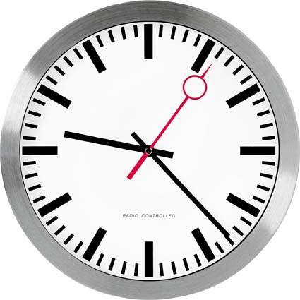 Produktbild Bürk Mobatime Quarzwanduhr 30 cm Durchmesser satin aluminium