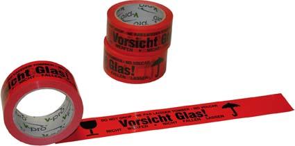 Produktbild PVC Klebeband 4 sprachig 66m x 50mm Vorsicht Glas