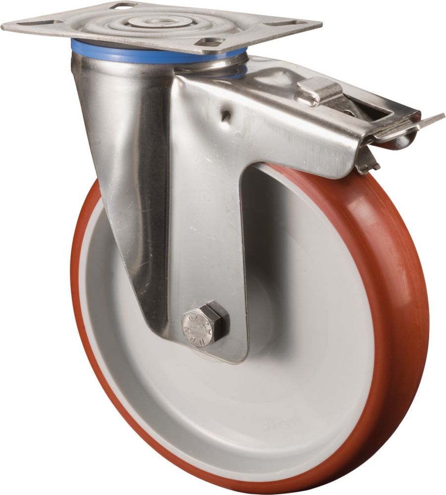 Produktbild BS Rollen Lenkr.m.Fs.Polyue./EdelstRad-d 150 mm 180Kg Tragf.