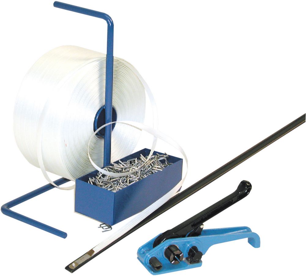 Produktbild Komplettset: PES-Kraftband-Set komplett 16mm verleimt, mit Abrollwagen