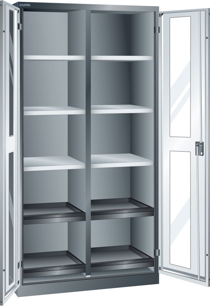 Produktbild LISTA Flügeltürschrank RAL 7035 1950 x 1000 x 580 mm 4 Auszugsböden