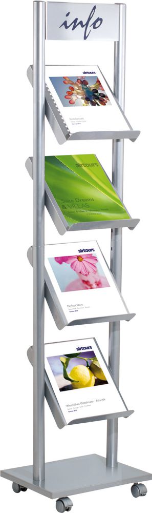 Produktbild Kerkmann Prospektregal 4xA4 425x300x1650 alusilber