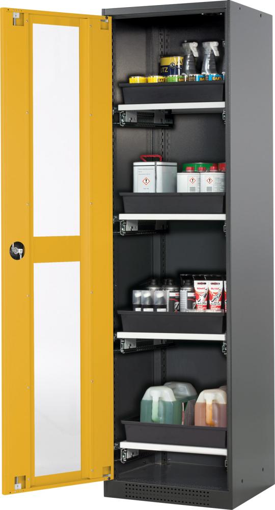 Produktbild Asecos Chemikalienschrank Glas 545x1950 mm 1 Tür gelb 4 Auszüge
