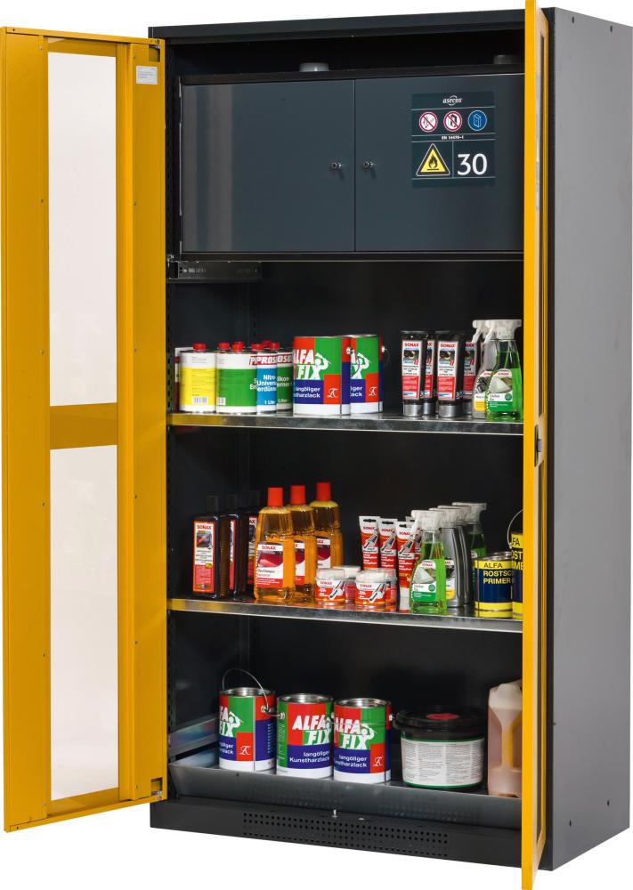Produktbild Asecos Chemikalienschrank Glas 1055x1950 mm 2 Türen gelb