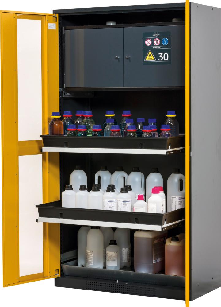 Produktbild Asecos Chemikalienschrank Glas 1055x1950 mm 2 Türen gelb 4 Auszüge