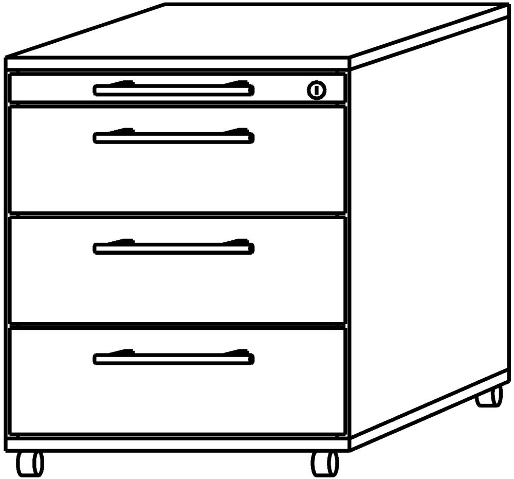 Produktbild Hammerbacher Rollcontainer Nussbaum 428x580x590 mm 3 Schübe, Serie O bild 1