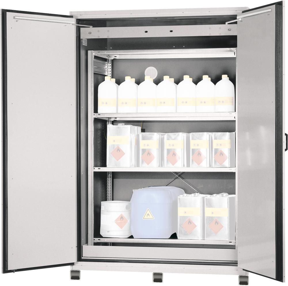 Produktbild Asecos Fassschrank mit Lagerregal RAL 7035 lichtgrau