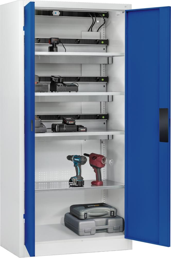 Produktbild C+P Akkuladeschrank Serie 89 1950 x 930 x 500 mm Vollblechtüren in blau bild 2