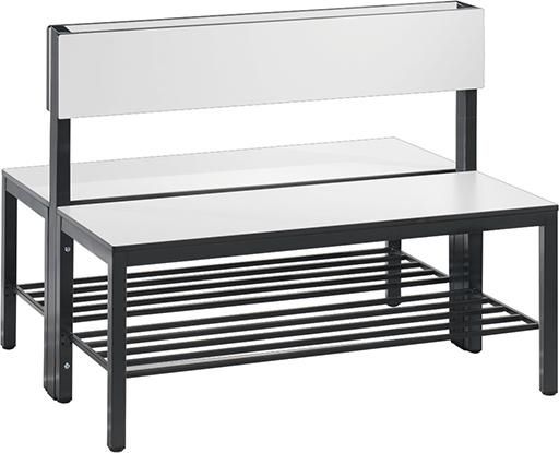 Produktbild C+P Sitzbank Doppelseitige weiß mit Rückenlehne und Schuhrost Breite 1000 mm