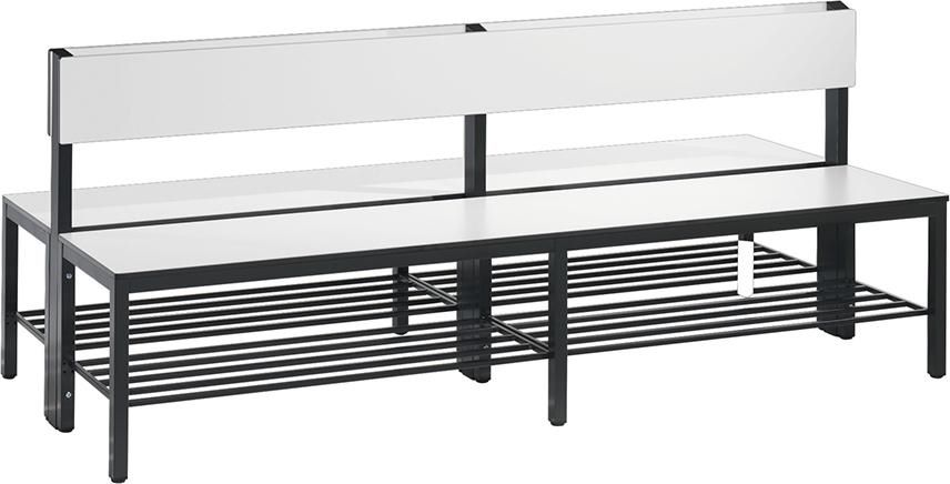 Produktbild C+P Doppelseitige weiß Sitzbank mit Rückenlehne 1960 x 760 x 796 mm