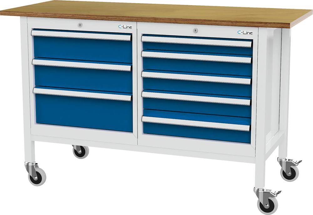 Produktbild FORUM Kastenwerkbank mobil Breite 1500mm 8 Schubladen RAL7035 5010