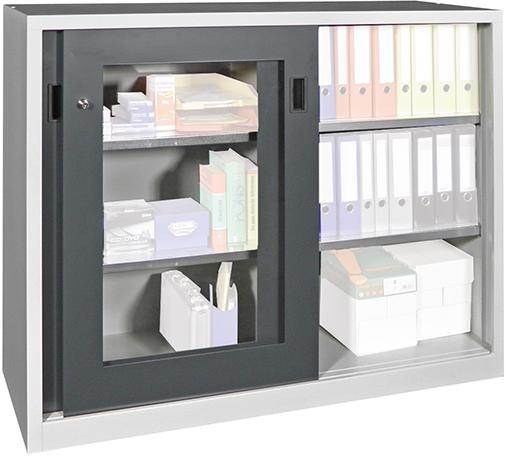 Produktbild Pavoy Schiebetürenschrank 1500 x 500 x 1200 mm Sichtfenster RAL 7035 7016