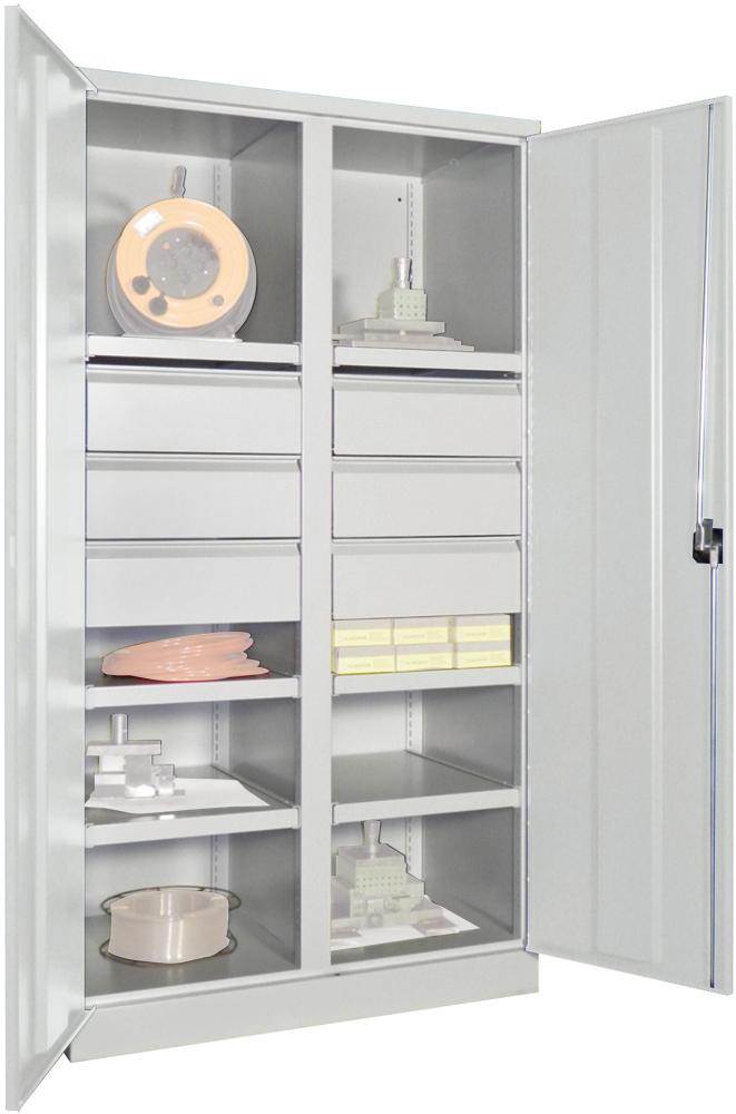 Produktbild Pavoy Schwerlastschrank 1040x630x1950mm 6 Böden 6 Schubladen Traglast 1300kg