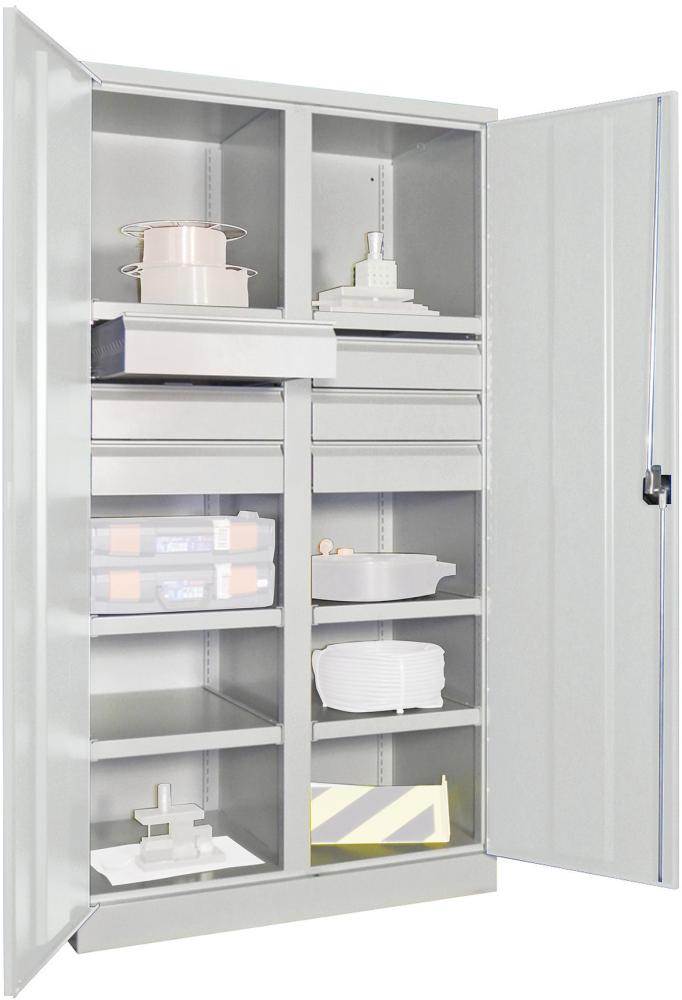 Produktbild Pavoy Schwerlastschrank 1040x630x1950mm 6 Böden 6x125mm Schubladen Traglast 1300kg