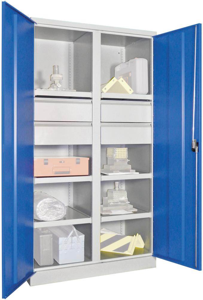 Produktbild Pavoy Schwerlastschrank mit Trennwand 1040x630x1950mm 6 Böden 4x175mm Schubladen