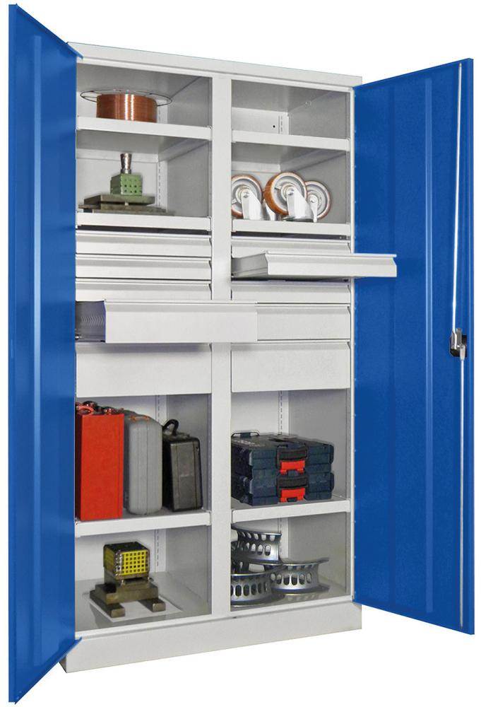 Produktbild Pavoy Schwerlastschrank Drehgriff mit Trennwand 1040x630x1950mm 6 Böden 8 Schubladen