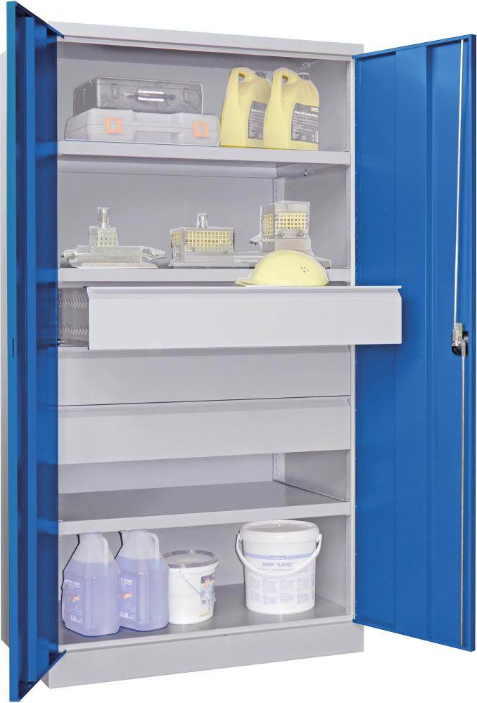 Produktbild Pavoy Schwerlastschrank 1040x630x1950mm Drehgriff ohne Trennwand 3 Böden 3 Schubladen bild 1