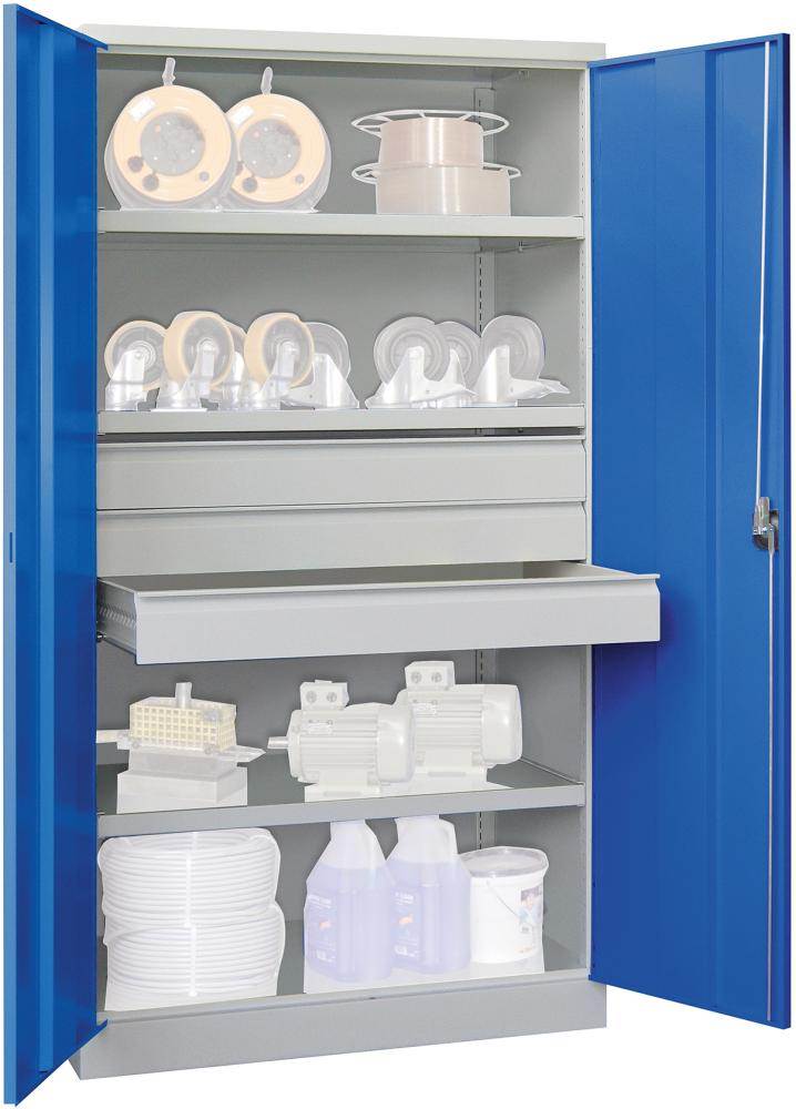 Produktbild Pavoy Schwerlastschrank 1040 x 630 x 1950 mm Drehgriff 3 Böden 3 Schubladen