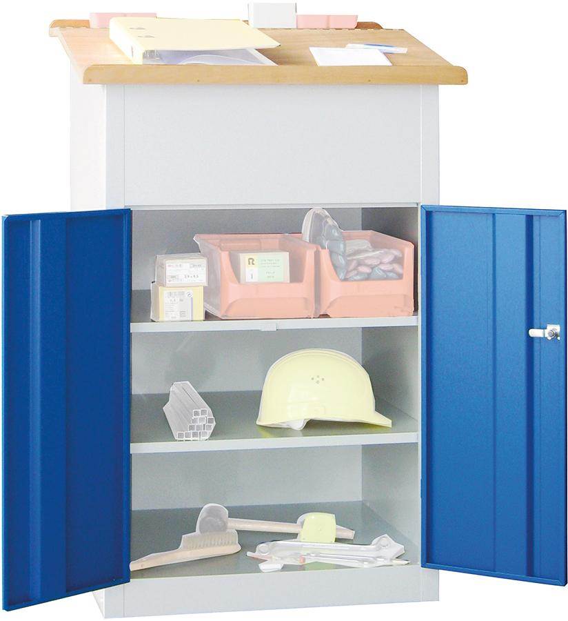 Produktbild Pavoy Stehpult 2 Fachböden 7035 1100 bis 1200x700x600mm