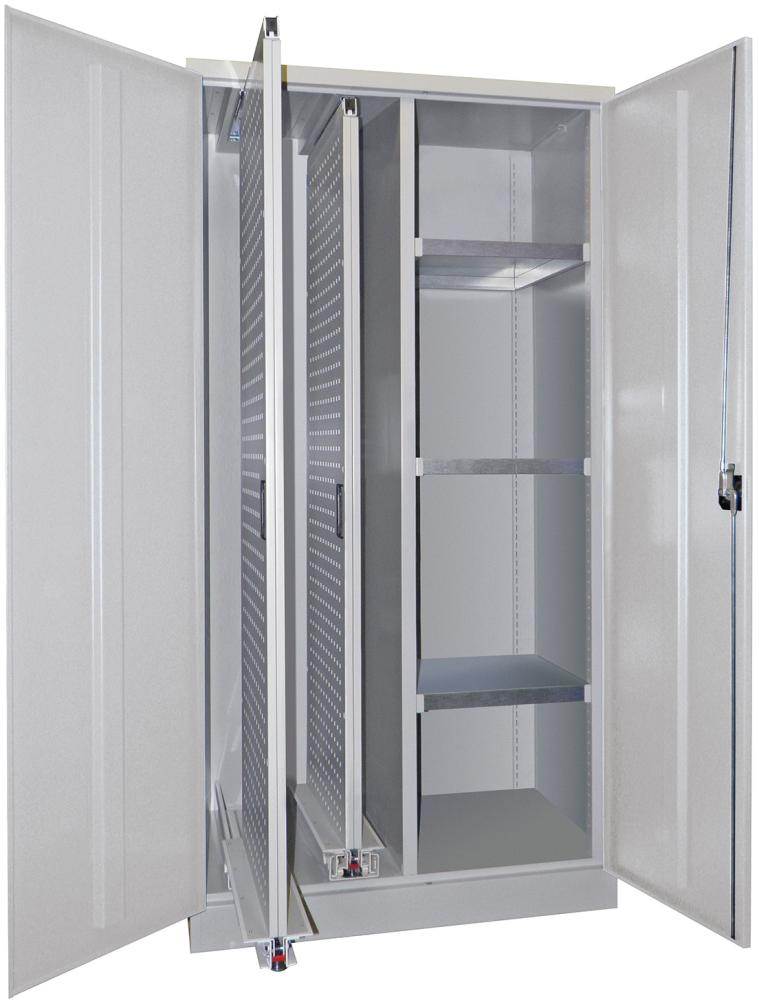 Produktbild Pavoy Vertikalauszugsschrank 2 Auszüge 3 Böden mit Trennwand 1000x600x1950mm lichtgrau