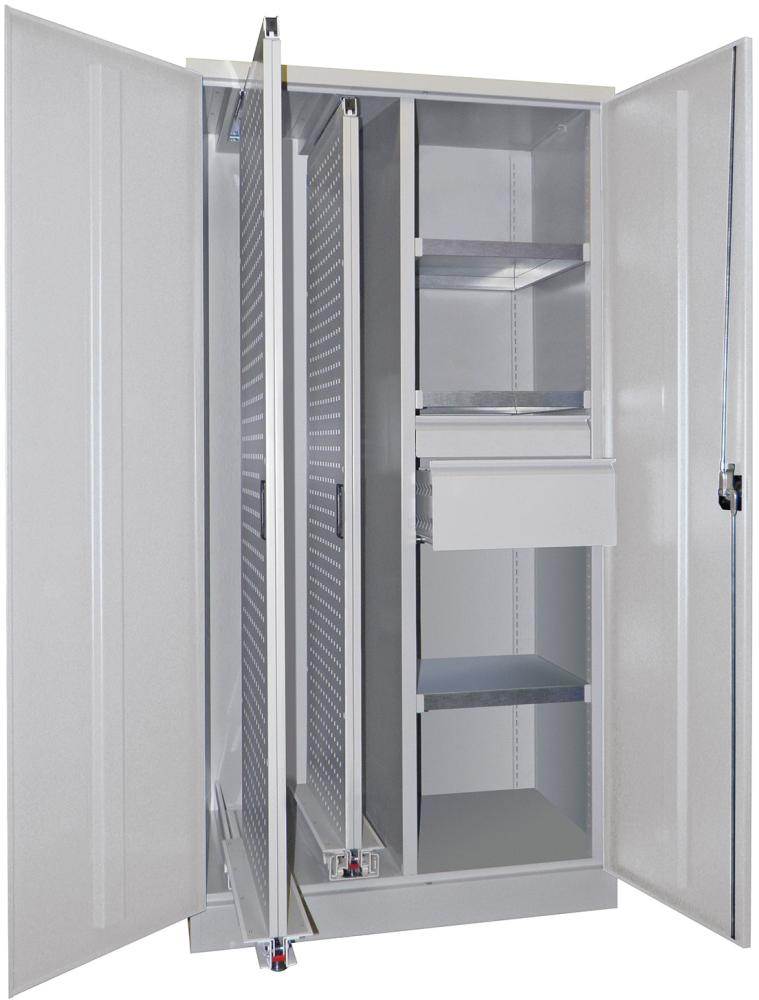 Produktbild Pavoy Vertikalauszugsschrank 2 Auszüge 3 Böden 2 Schubladen 100x600x1950mm lichtgrau